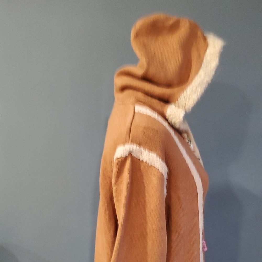 Vtg Storybook Knits Tan Teddy Jacket sweater with zipper and hoody. - Picture 6 of 17